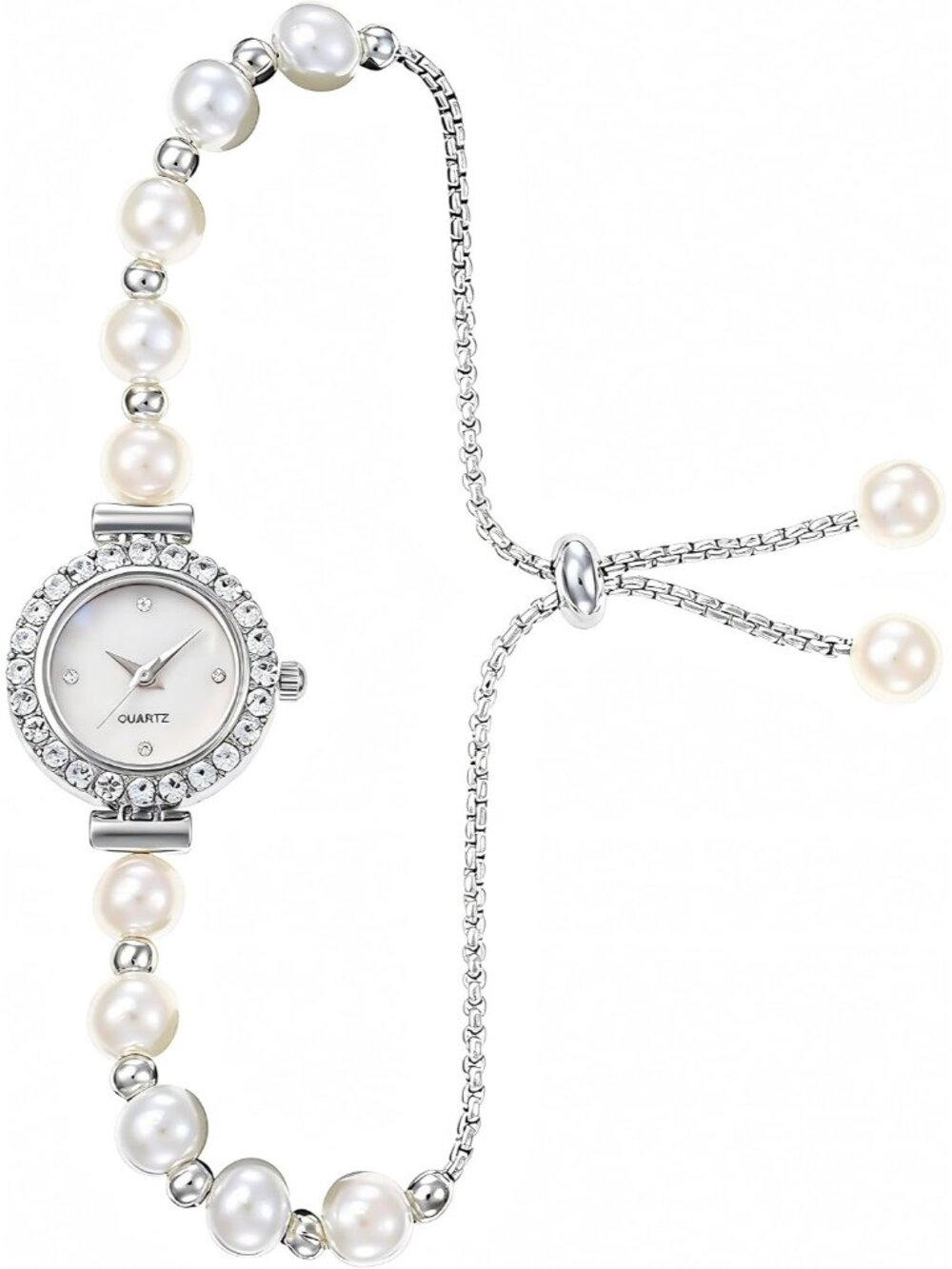 Women's Silver Simple Floral Bracelet Watch Diamond Quartz Light Luxury Watch
